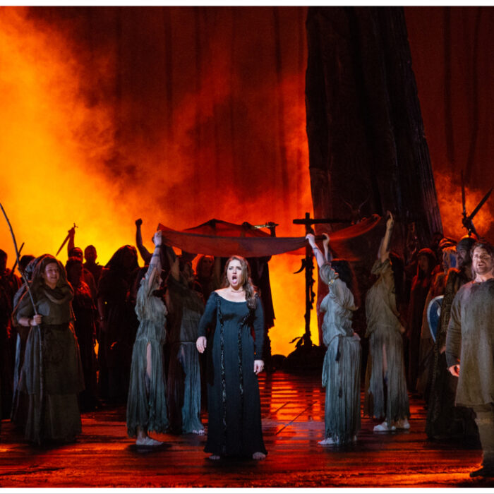This image appears to be that of Sonya Yoncheva singing Norma in the Met Opera production of the opera.