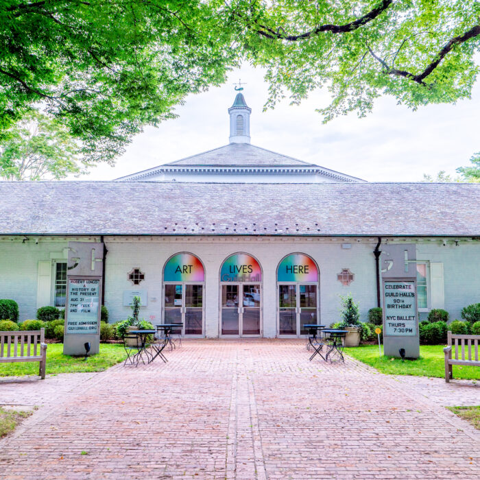 This is a photo of the exterior of Guild Hall which has just received grants from the NYSCA and the NEA.