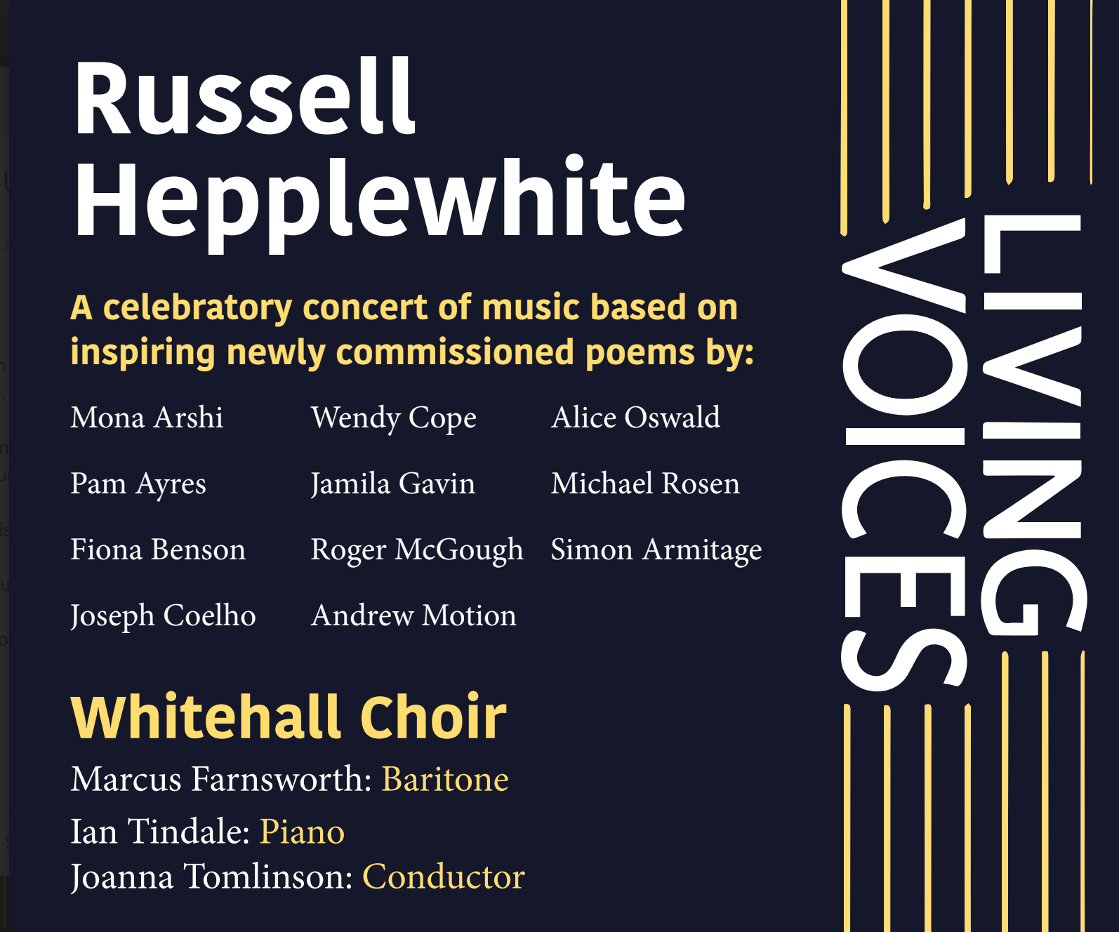 Whitehall Choir to Premiere Hepplewhite’s ‘Living Voices’ This June