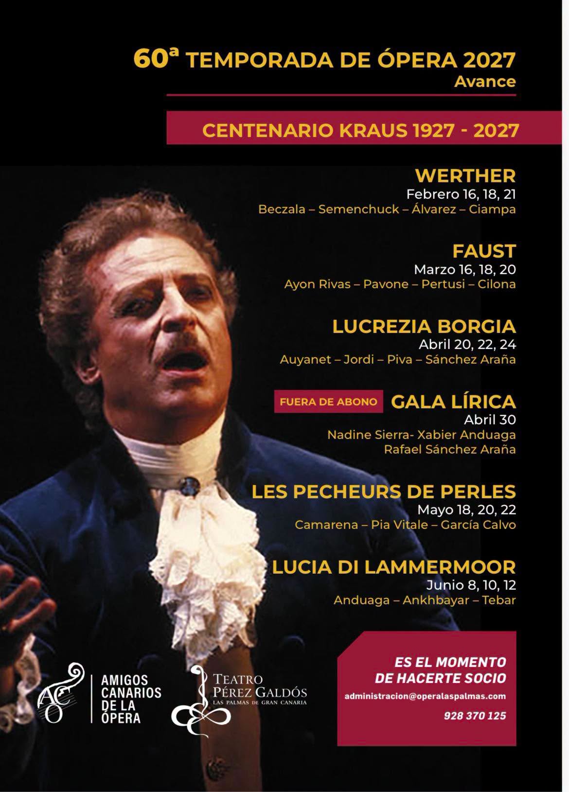 Xabier Anduaga, Piotr Beczala, Nadine Sierra & Javier Camarena Lead Ópera de Las Palmas de Gran Canaria’s 2027 Season